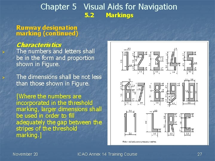 Chapter 5 Visual Aids for Navigation 5. 2 Markings Runway designation marking (continued) Characteristics