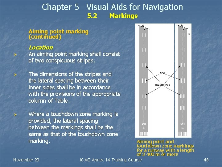 Chapter 5 Visual Aids for Navigation 5. 2 Markings Aiming point marking (continued) Location