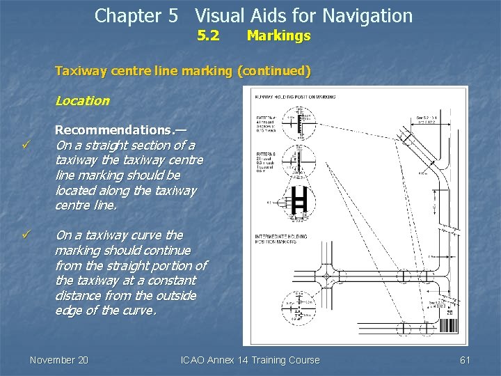 Chapter 5 Visual Aids for Navigation 5. 2 Markings Taxiway centre line marking (continued)