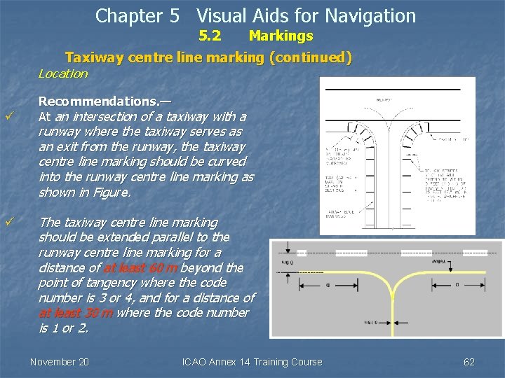 Chapter 5 Visual Aids for Navigation 5. 2 Markings Taxiway centre line marking (continued)