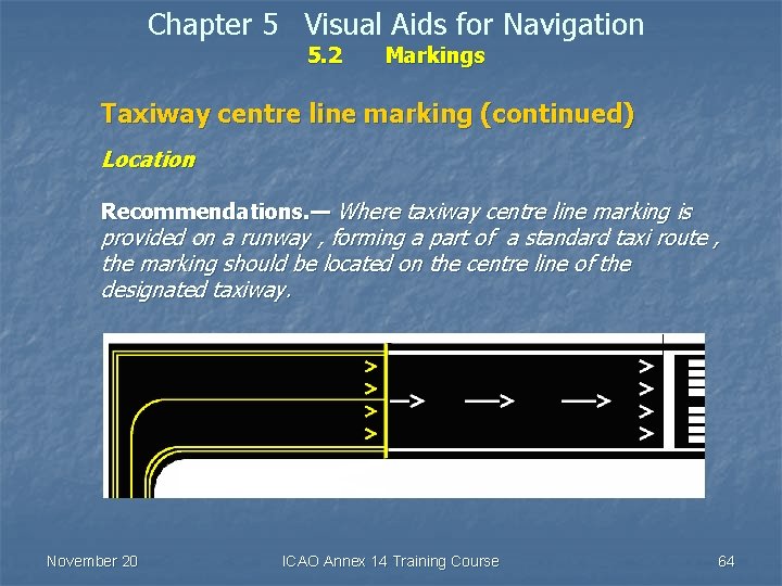 Chapter 5 Visual Aids for Navigation 5. 2 Markings Taxiway centre line marking (continued)