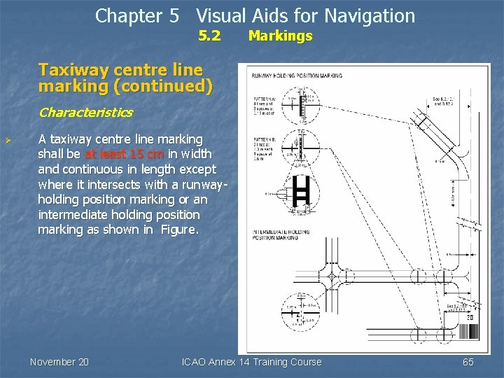 Chapter 5 Visual Aids for Navigation 5. 2 Markings Taxiway centre line marking (continued)