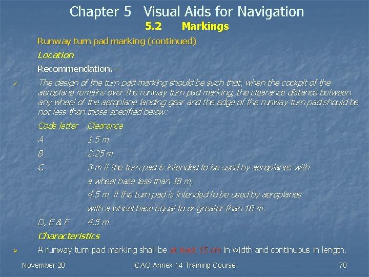 Chapter 5 Visual Aids for Navigation 5. 2 Markings Runway turn pad marking (continued)