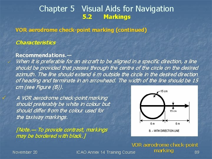 Chapter 5 Visual Aids for Navigation 5. 2 Markings VOR aerodrome check-point marking (continued)