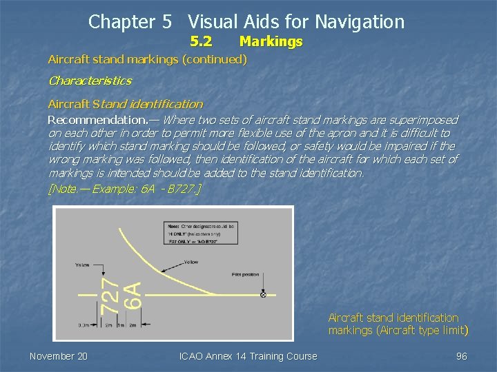 Chapter 5 Visual Aids for Navigation 5. 2 Markings Aircraft stand markings (continued) Characteristics