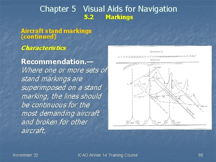 Chapter 5 Visual Aids for Navigation 5. 2 Markings Aircraft stand markings (continued) Characteristics