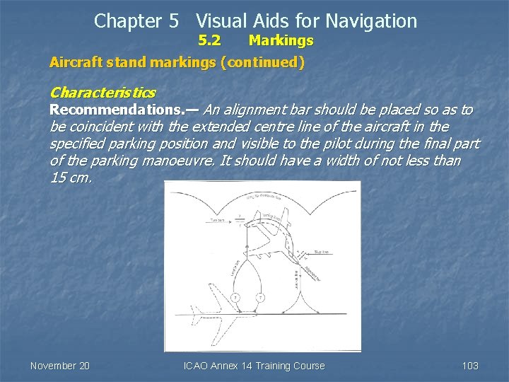Chapter 5 Visual Aids for Navigation 5. 2 Markings Aircraft stand markings (continued) Characteristics