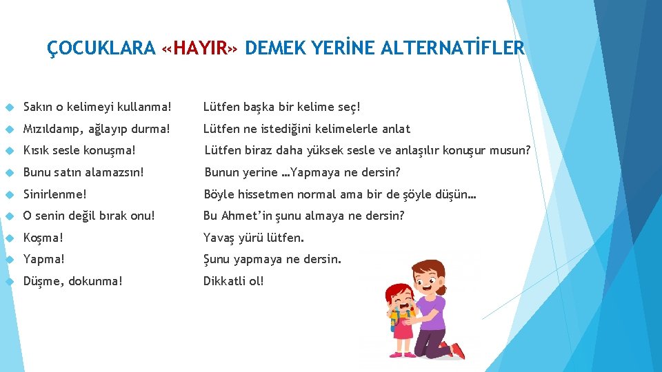 ÇOCUKLARA «HAYIR» DEMEK YERİNE ALTERNATİFLER Sakın o kelimeyi kullanma! Lütfen başka bir kelime seç!