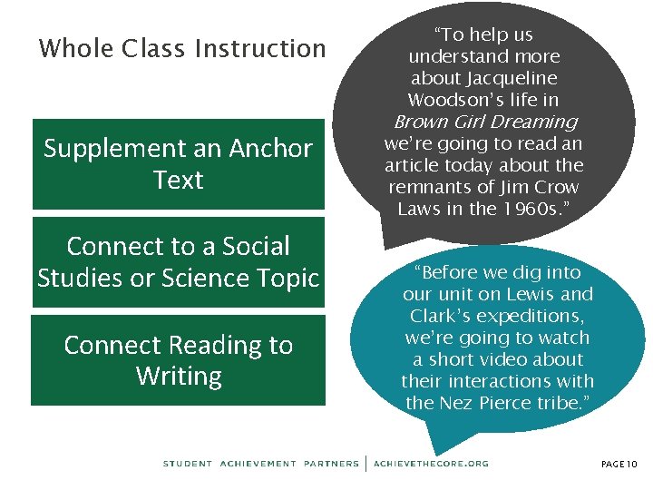 Whole Class Instruction Supplement an Anchor Text Connect to a Social Studies or Science