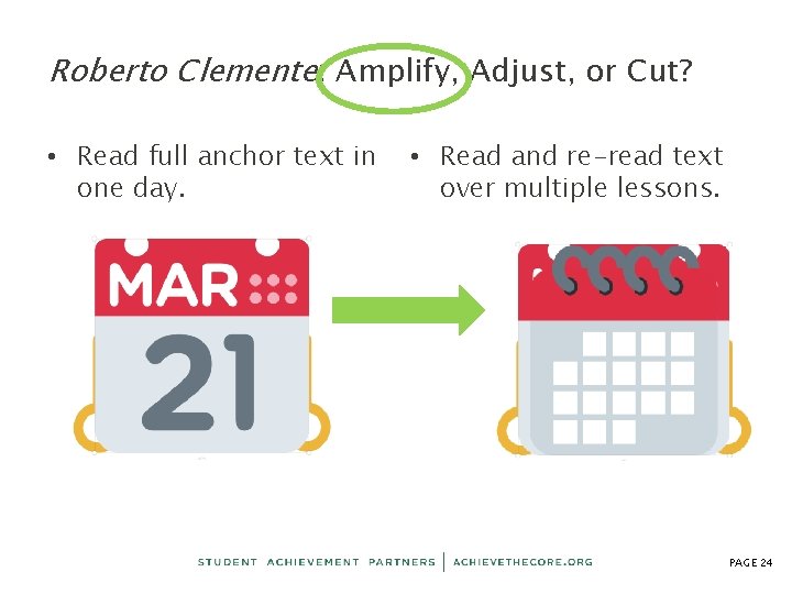 Roberto Clemente: Amplify, Adjust, or Cut? • Read full anchor text in one day.