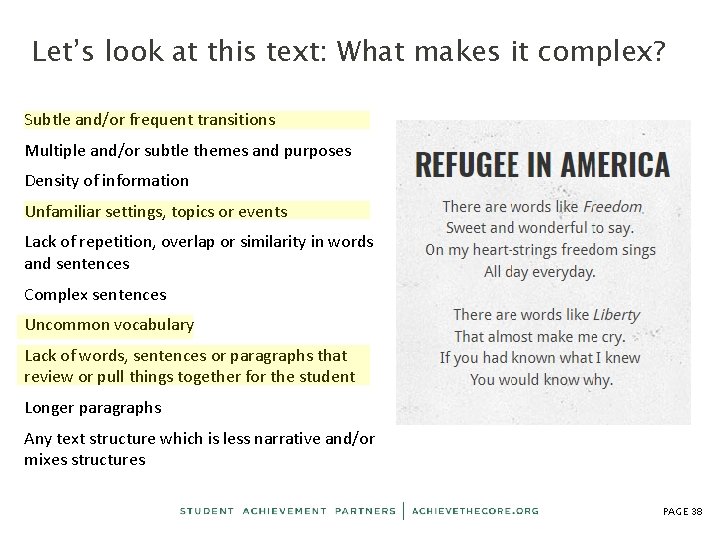 Let’s look at this text: What makes it complex? Subtle and/or frequent transitions Multiple