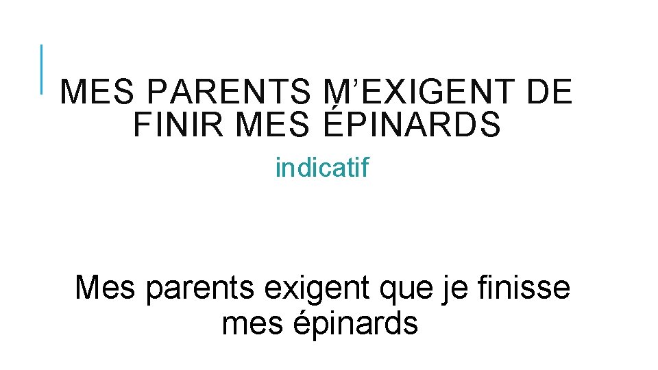 MES PARENTS M’EXIGENT DE FINIR MES ÉPINARDS indicatif Mes parents exigent que je finisse