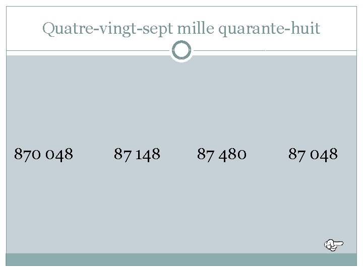 Quatre-vingt-sept mille quarante-huit 870 048 87 148 87 480 87 048 