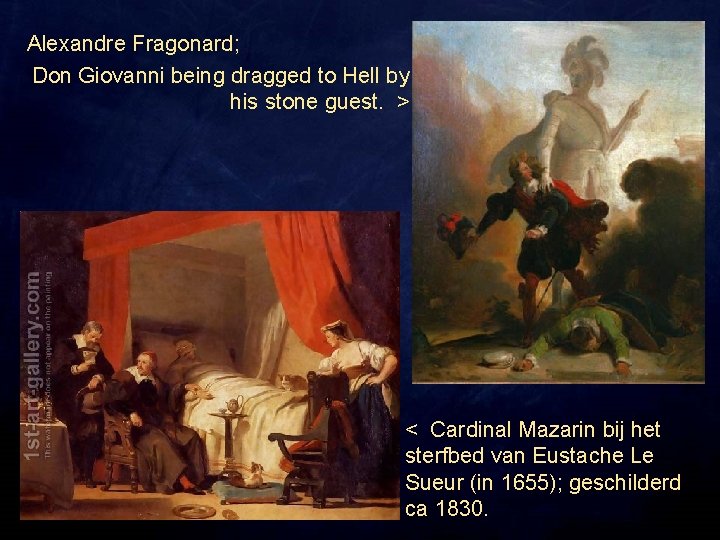 Alexandre Fragonard; Don Giovanni being dragged to Hell by his stone guest. > <