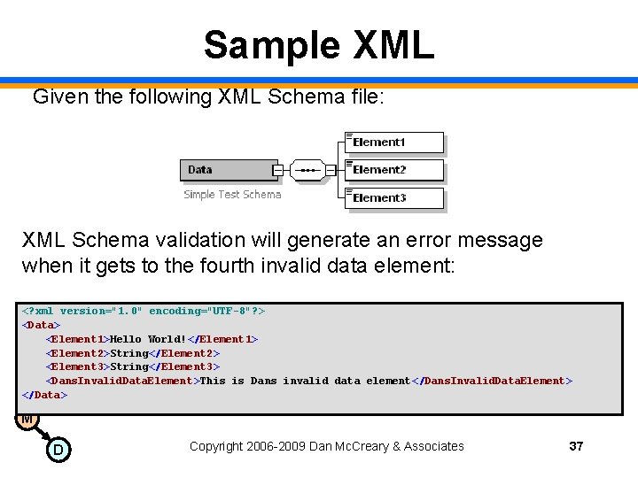 Sample XML Given the following XML Schema file: XML Schema validation will generate an