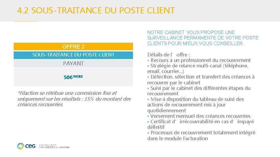 4. 2 SOUS-TRAITANCE DU POSTE CLIENT OFFRE 2 SOUS-TRAITANCE DU POSTE CLIENT PAYANT 50€/MOIS