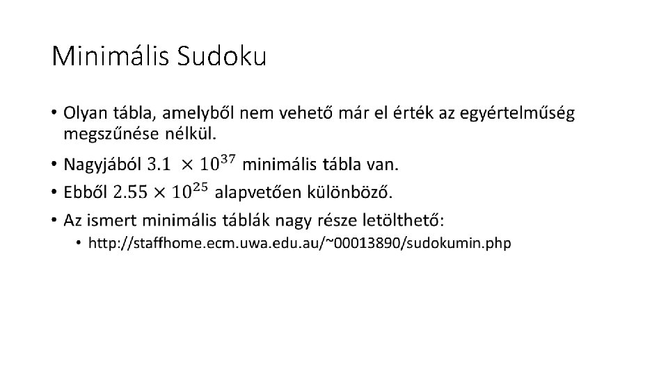 Minimális Sudoku • 