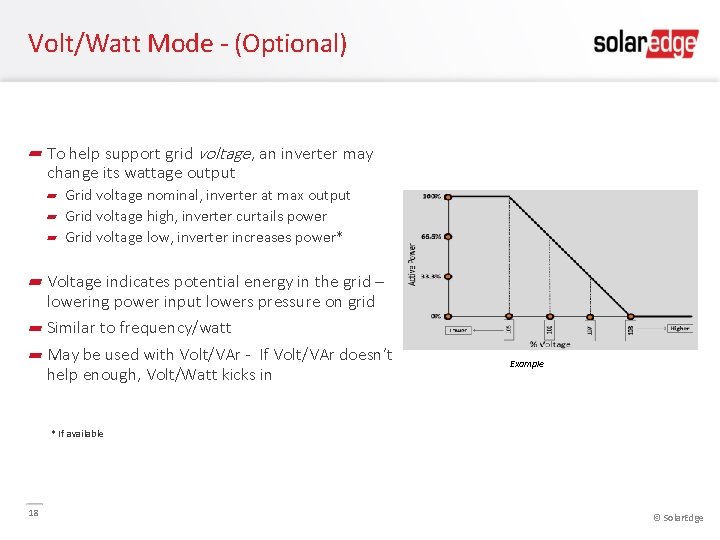 Volt/Watt Mode - (Optional) To help support grid voltage , an inverter may change