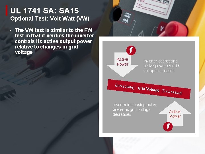 UL 1741 SA: SA 15 Optional Test: Volt Watt (VW) • The VW test