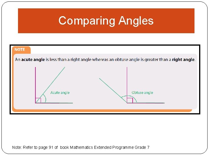 Comparing Angles Note: Refer to page 91 of book Mathematics Extended Programme Grade 7