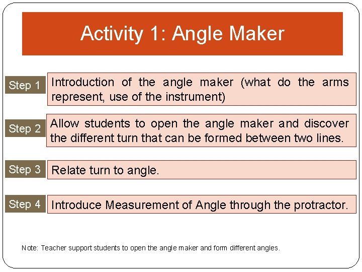 Activity 1: Angle Maker Step 1 Introduction of the angle maker (what do the