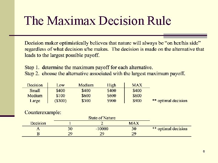 The Maximax Decision Rule 6 