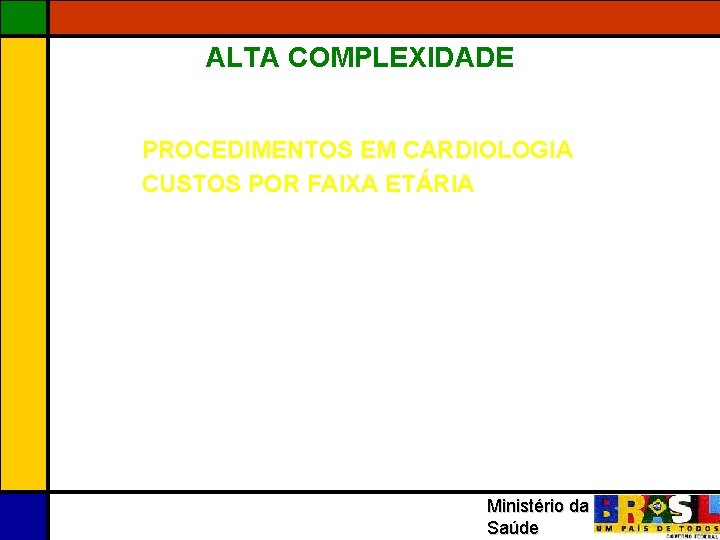 ALTA COMPLEXIDADE PROCEDIMENTOS EM CARDIOLOGIA CUSTOS POR FAIXA ETÁRIA Ministério da Saúde 