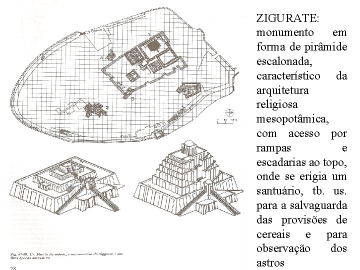 ZIGURATE: monumento em forma de pirâmide escalonada, característico da arquitetura religiosa mesopotâmica, com acesso