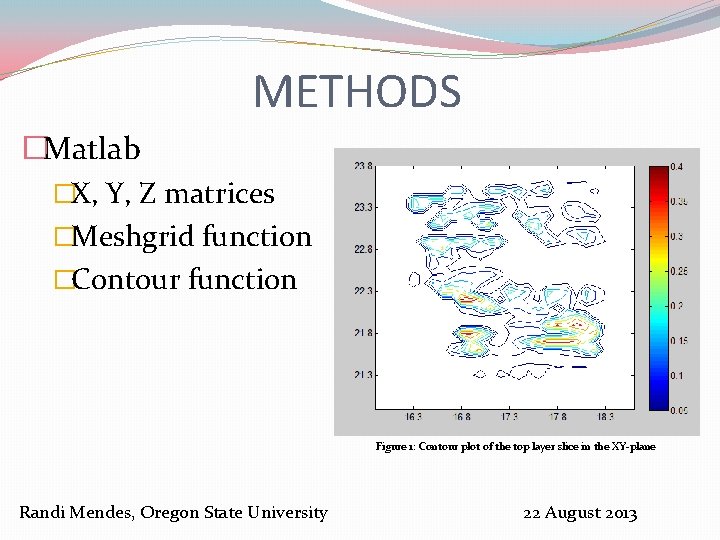 METHODS �Matlab �X, Y, Z matrices �Meshgrid function �Contour function Figure 1: Contour plot