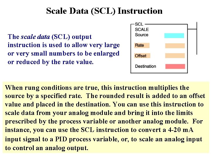 Scale Data (SCL) Instruction The scale data (SCL) output instruction is used to allow