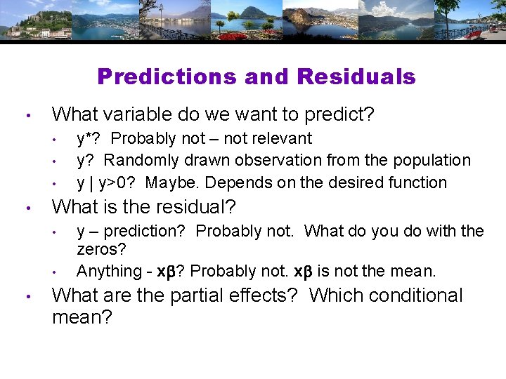Predictions and Residuals • What variable do we want to predict? • • What Predictions and Residuals • What variable do we want to predict? • • What