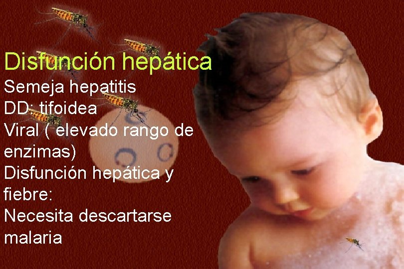 N=234 Disfunción hepática Semeja hepatitis DD: tifoidea Viral ( elevado rango de enzimas) Disfunción