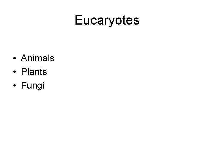 Eucaryotes • Animals • Plants • Fungi 