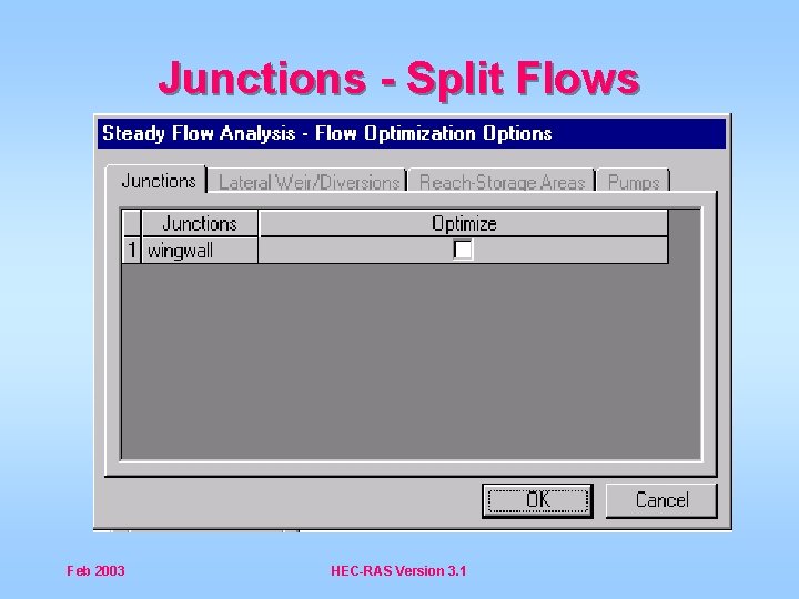 Junctions - Split Flows Feb 2003 HEC-RAS Version 3. 1 