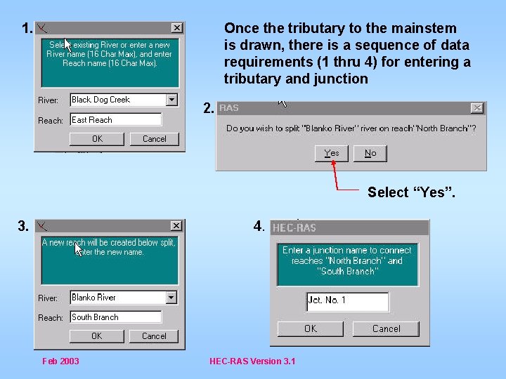 Once the tributary to the mainstem is drawn, there is a sequence of data