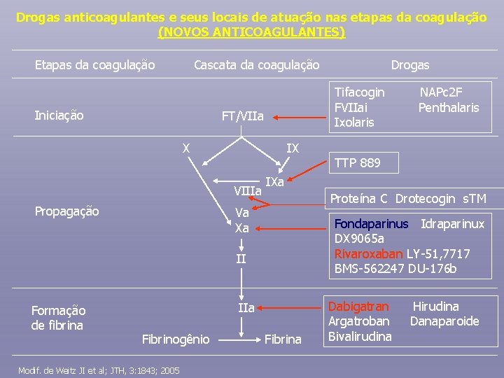 Drogas anticoagulantes e seus locais de atuação nas etapas da coagulação (NOVOS ANTICOAGULANTES) Etapas