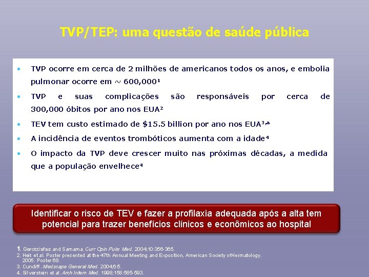 TVP/TEP: uma questão de saúde pública • TVP ocorre em cerca de 2 milhões
