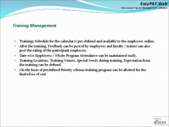 Easy. PAY. Web based Payroll Management Software Training Management Trainings Schedule for the calendar