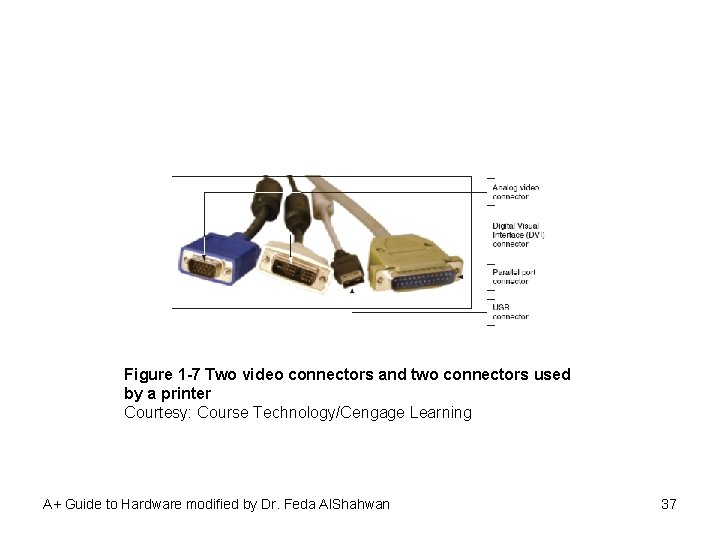 Figure 1 -7 Two video connectors and two connectors used by a printer Courtesy: