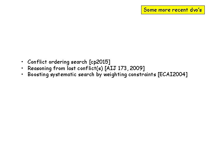 Some more recent dvo’s • Conflict ordering search [cp 2015] • Reasoning from last