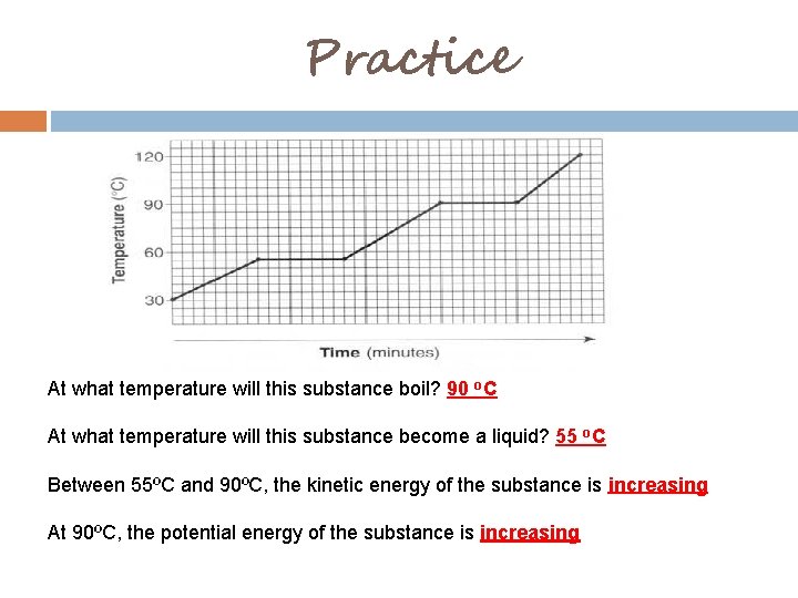 Practice At what temperature will this substance boil? 90 o. C At what temperature