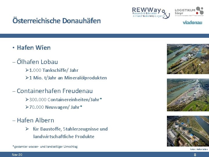 Österreichische Donauhäfen • Hafen Wien - Ölhafen Lobau Ø 1. 000 Tankschiffe/ Jahr Ø