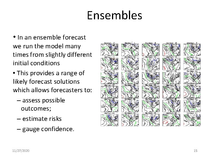 Ensembles • In an ensemble forecast we run the model many times from slightly