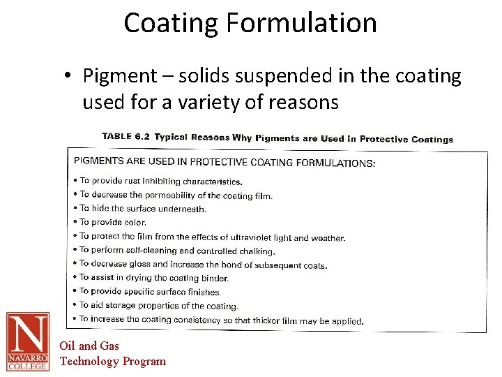 Coating Formulation • Pigment – solids suspended in the coating used for a variety