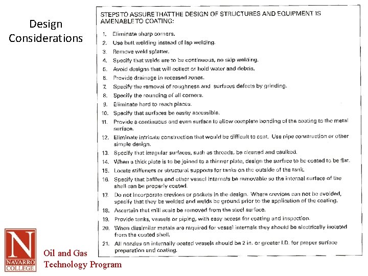 Design Considerations Oil and Gas Technology Program 
