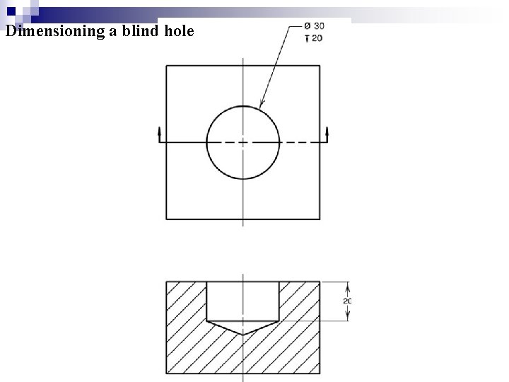 Dimensioning a blind hole  Dimensioning a blind hole