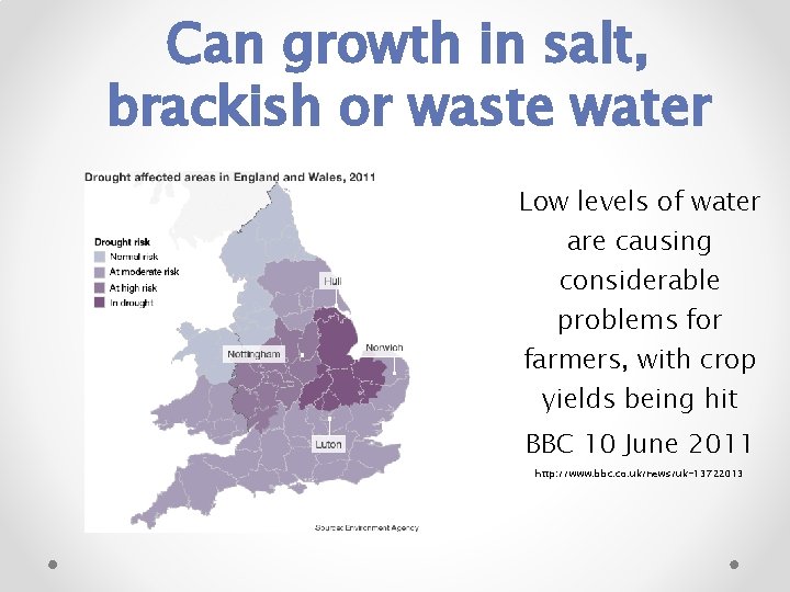 Can growth in salt, brackish or waste water Low levels of water are causing