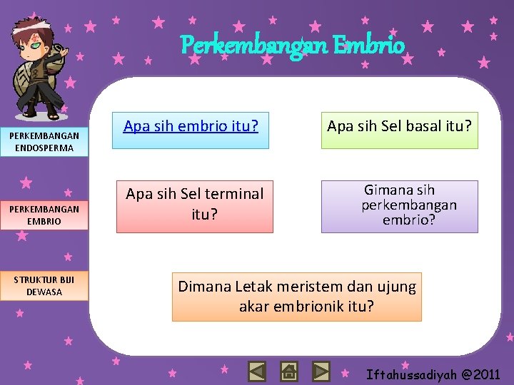 Perkembangan Embrio PERKEMBANGAN ENDOSPERMA PERKEMBANGAN EMBRIO STRUKTUR BIJI DEWASA Apa sih embrio itu? Apa