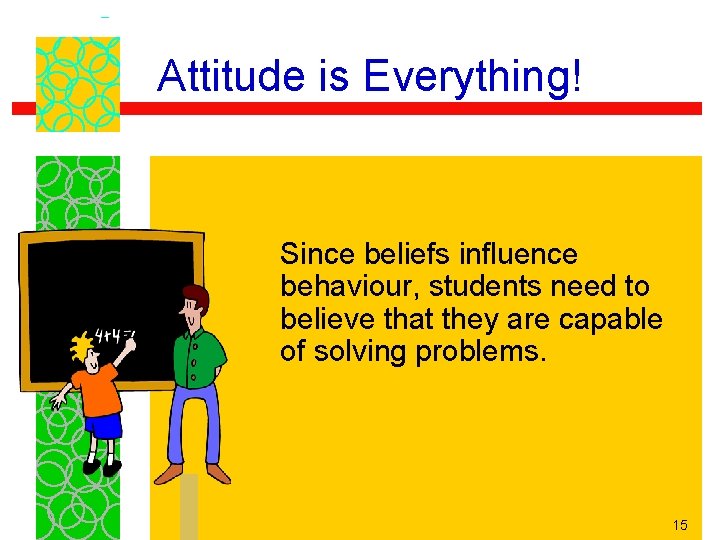 Attitude is Everything! Since beliefs influence behaviour, students need to believe that they are
