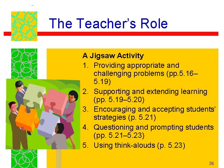 The Teacher’s Role A Jigsaw Activity 1. Providing appropriate and challenging problems (pp. 5.